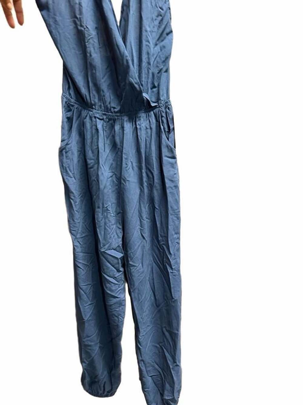 664 Spring Haze Los Angeles Blue Sleeveless Surplice Jumpsuit with Pockets
